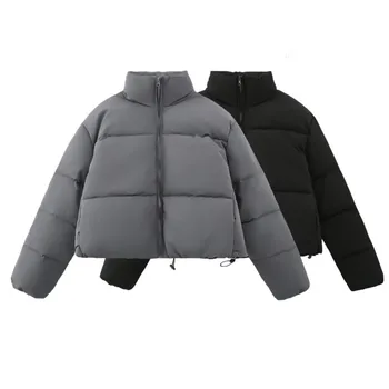 Casual Waed Effetto Cappotto di Cotone Delle Donne 2025 Nuovo Autunno Inverno di Modo Solido di Spessore Della Chiusura Lampo Manica Lunga Allentato Crop Parka Cappotto Femminile 1