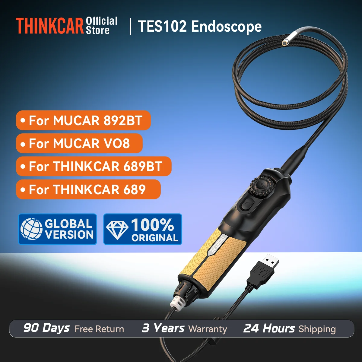 Cámara de Inspección de Video USB THINKCAR TES102 con Luz LED, Endoscopio Impermeable, Herramienta de Diagnóstico para Automóviles, Compatible con MUCAR 892BT 689BT