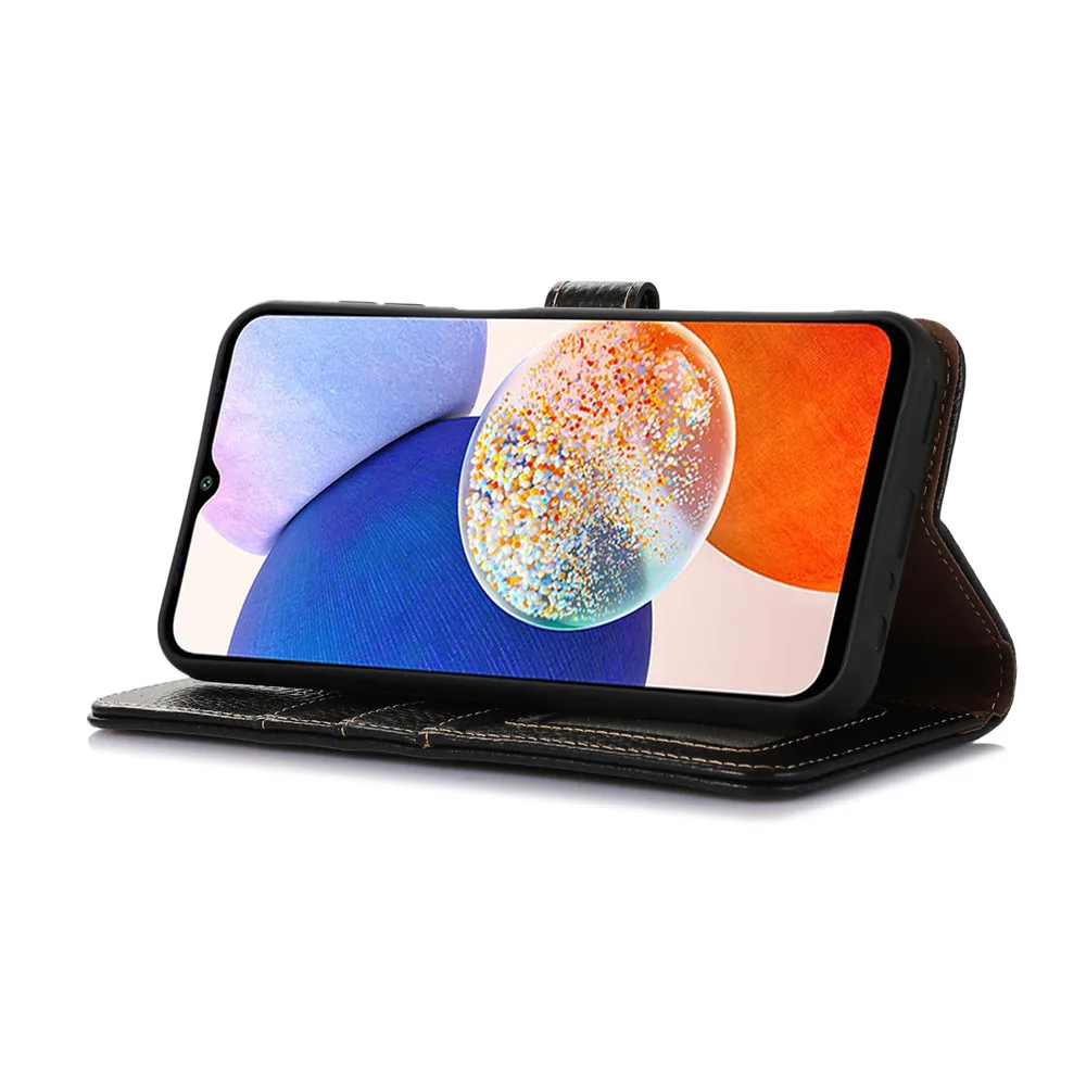 Handmade Genuine Cowhide Leather Flip Case with RFID Anti-theft Magnetic Wallet Cover