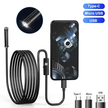 5.5MM Android Endoscope Camera 3 IN1 Micro USB Type C Borescope Mini Camera Waterproof LED Car Inspection For HUAWEI XIAOMI PC 1