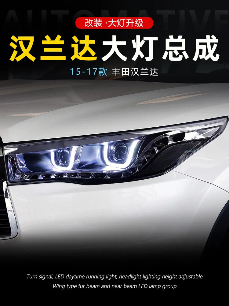 

FT Автомобильные фары для Toyota фара Highlander 2015-2017 Highlander светодиодный Head Lights DRL сигнальный Проектор Lens Auto Accessories