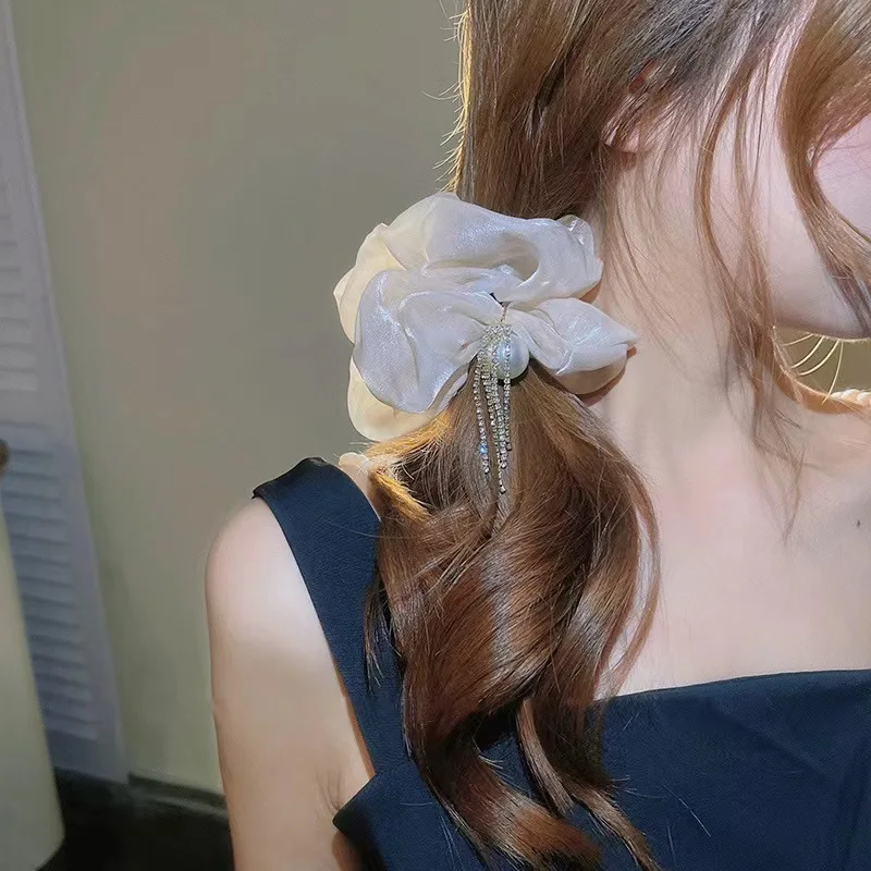 

Новинка, тяжелая промышленность, кольцо для волос в стиле большого кишечника, Корейская версия, стразы, жемчужные кисточки, стример, кольцо для полных кишечников, аксессуары для волос