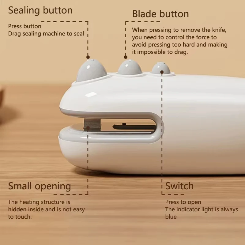 XIAOMI Mini Sealing Machine Handheld Heated Portable USB Recharge Food Bag Sealer Household Magnetic Packaging Cut Seal Dual Use Bag Sealer Portable Sealing Machine