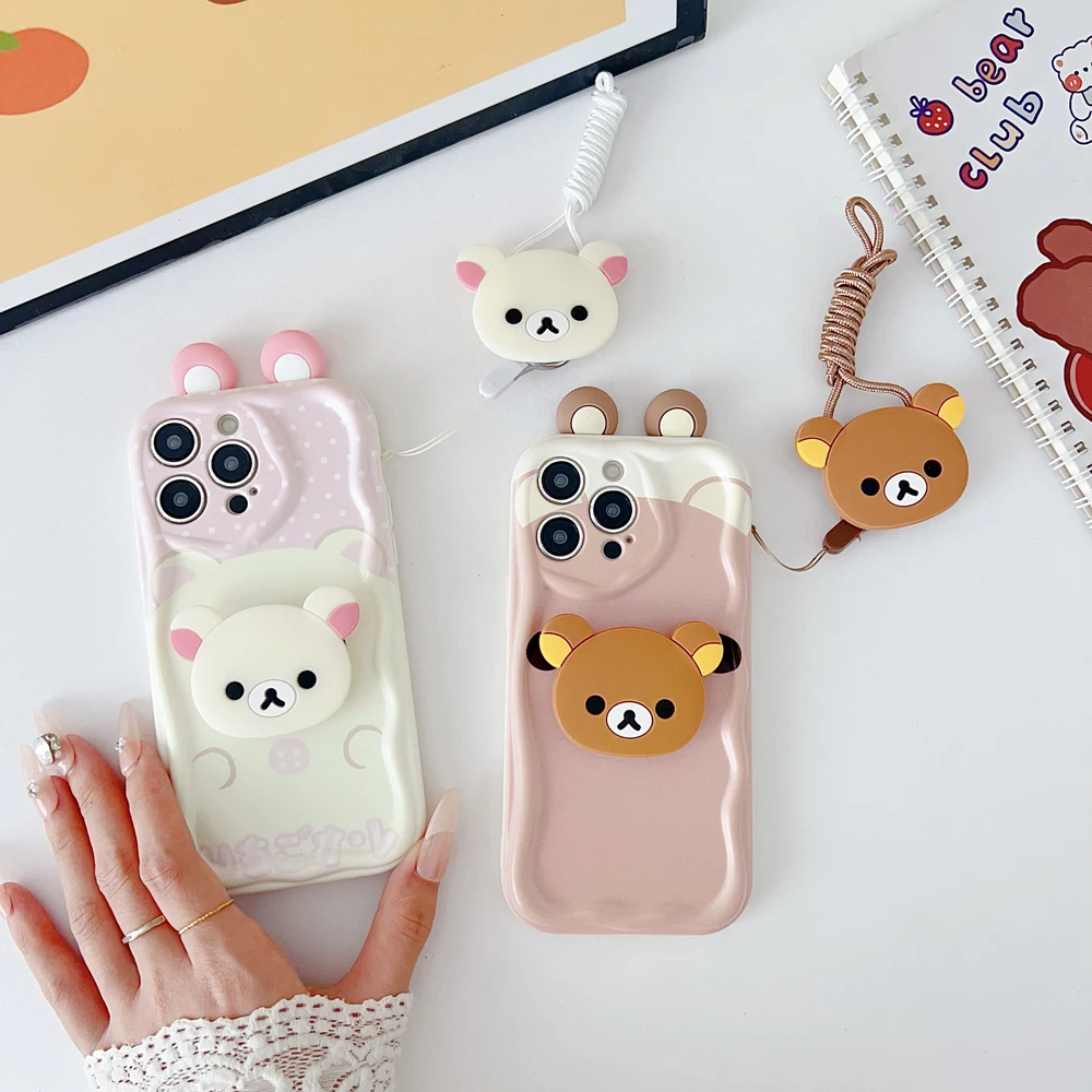 Rilakkuma Wave Design Phone Case with Holder Rope