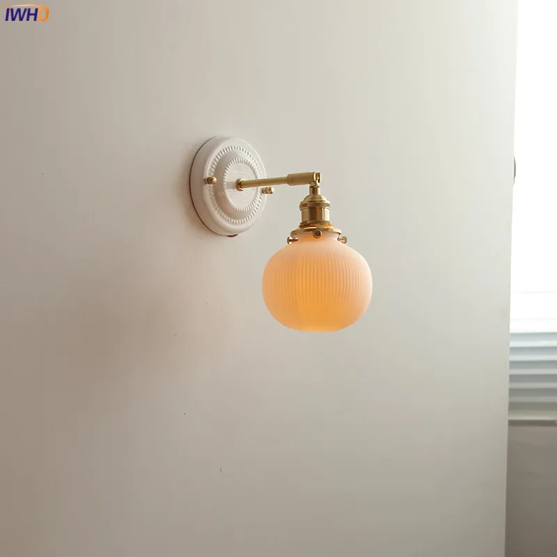 Iwhd Lampada Da Parete A Led Con Braccio In Rame Accanto Alla Camera Da Letto In Ceramica Bianca Specchio Per Bagno Lampada Per Scale Applique Murale 