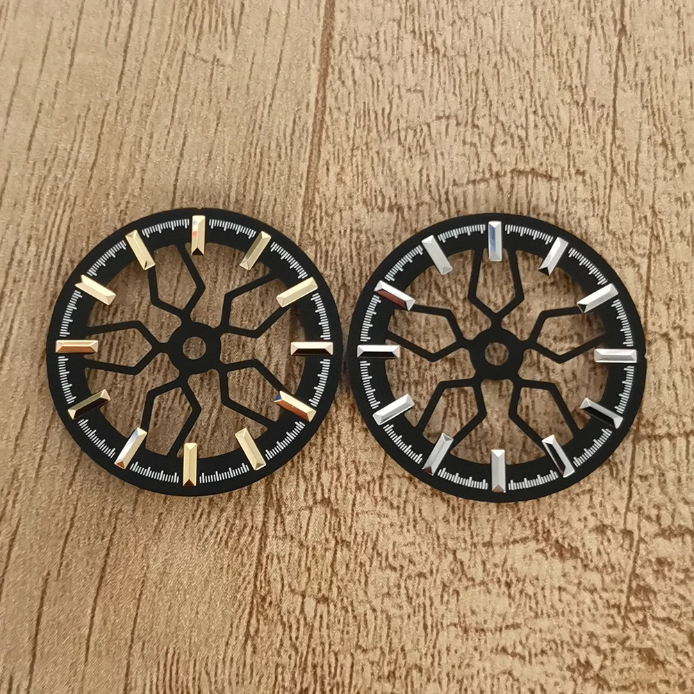 28.5MM Skeleton Watch Dial Modified Watch Accessories Without Luminous Gold and Silver Nails Faces for NH70 Movement