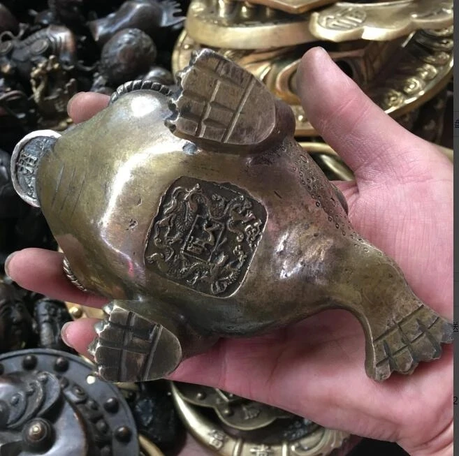 Free shipping 6"old chinese fengshui bronze gilt wealth money coin Toad Bufo Frog lucky statue 3