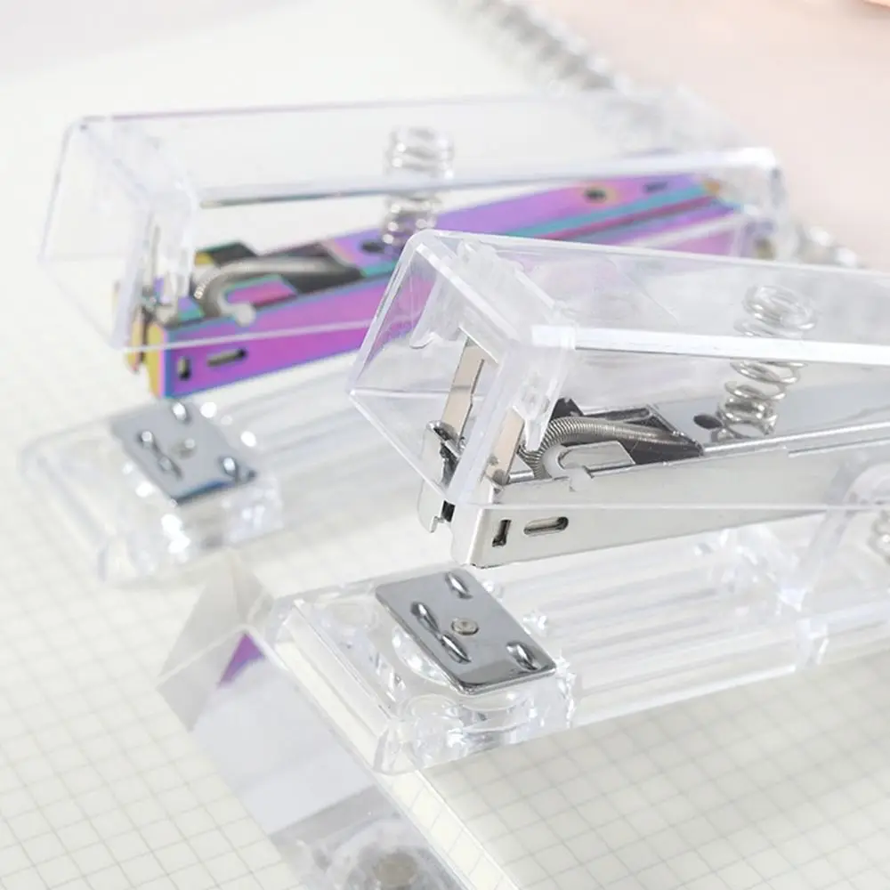 Durable Manual Transparent Stapler Bookbinding Tool Rose Gold Paper Stapler Simple Lightweight Book Binding Machines Student