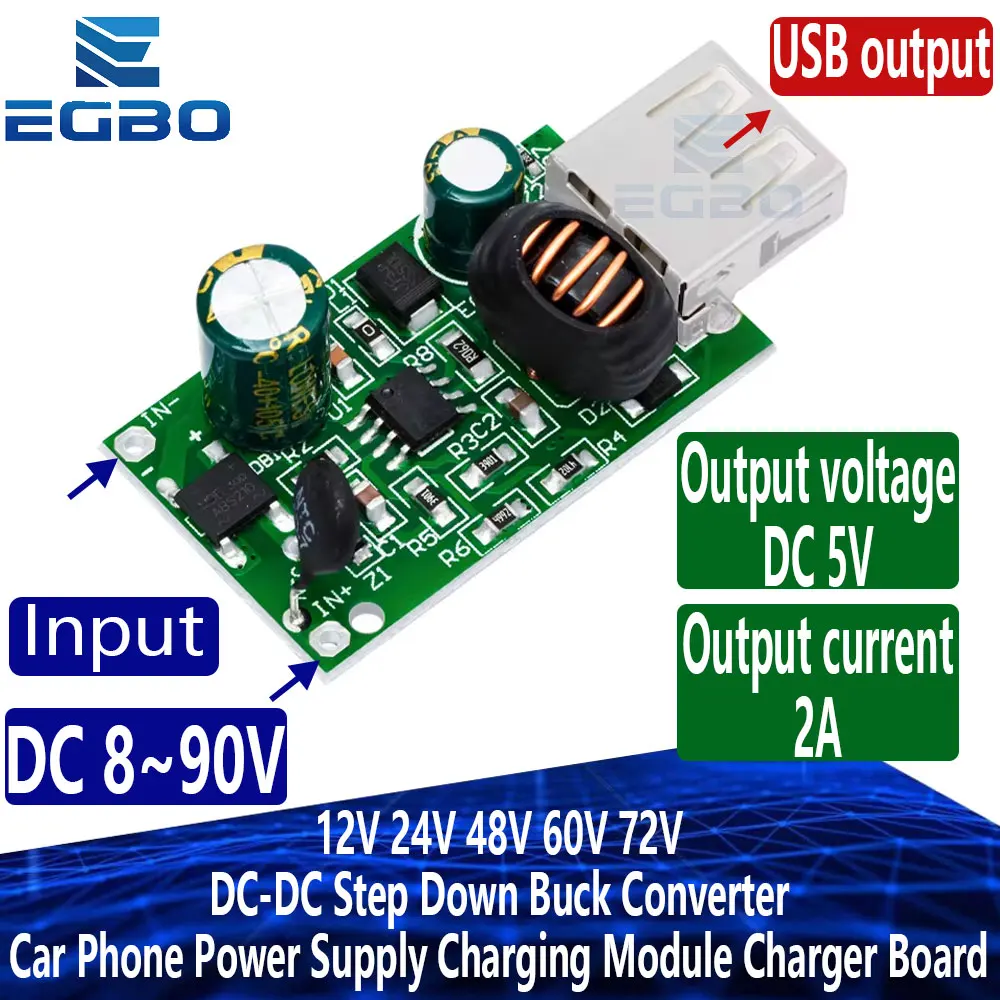 1 ~ 10PCS 12V 24V 48V 60V 72V DC-DC Step Down Buck Converter 5V 2A USB Ausgang Auto Telefon Netzteil Lade Modul Ladegerät Bord