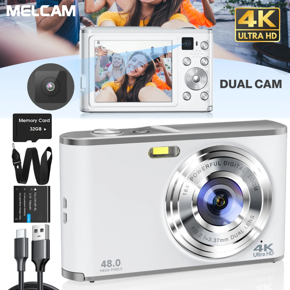 4K Digital Camera Autofocus Vlogging Camera Front Rear Lens 32GB Card 48MP 16X Digital Zoom Selfie Camera digital camera
