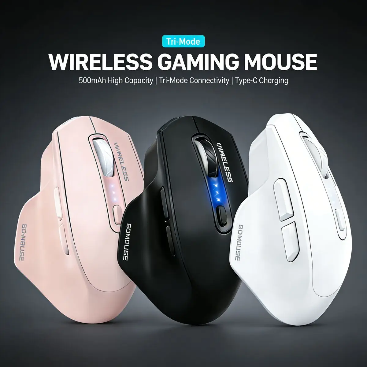 새로운 인체공학적 트라이 모드 마우스 유선+2.4G+블루투스 타입-C 충전 LED 디스플레이 PC 노트북 게임용 사일런트 클릭 사무용 액세서리