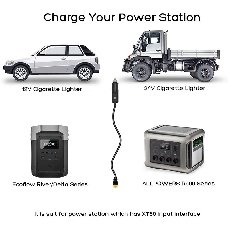 Car Cigarette Lighter to XT60 Cable 12V 24V Charging Cable for ALLPOWERS Anker etc for cigarette lighter adapter cable