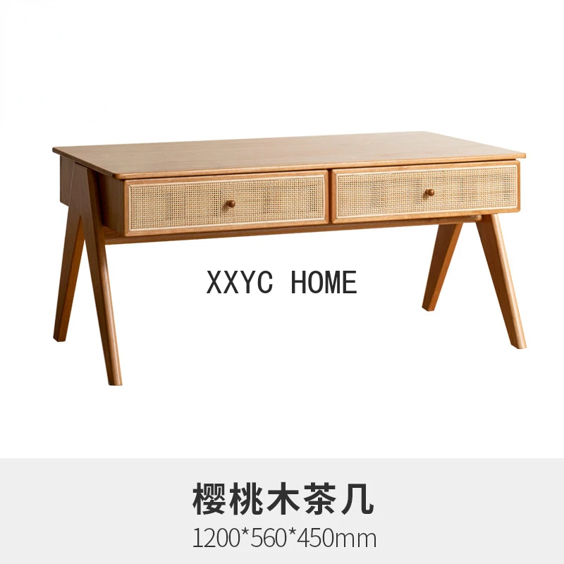 

Coffee Table Living Room Home Small Apartment Rattan Tea Table Modern Cherrywood Simple Coffee Table