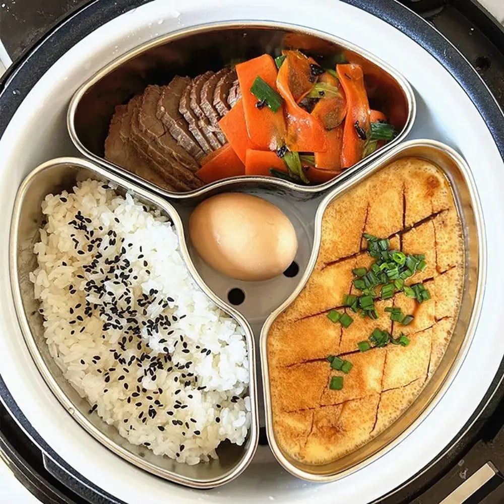 

3PCS Serviceable Fan-shaped Steaming Grid Beautiful Solid Divided Steaming Plate Stainless Steel Household Steaming Bowl