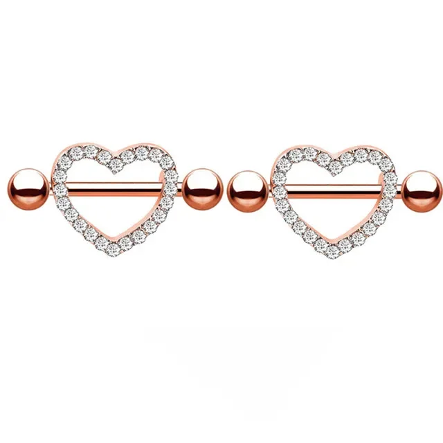 Pink Heart Crystal Flower Nipple Jewelry Set - Shiny Barbell Collection