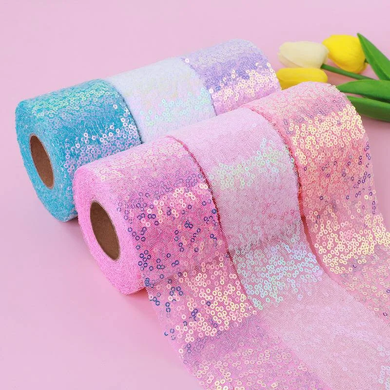 

6cm 9m Tulle Ribbon Glitter Mesh Gauze Sequin Ribbons for Hair Bow Sewing DIY Fabric Wedding Christmas Party Decor