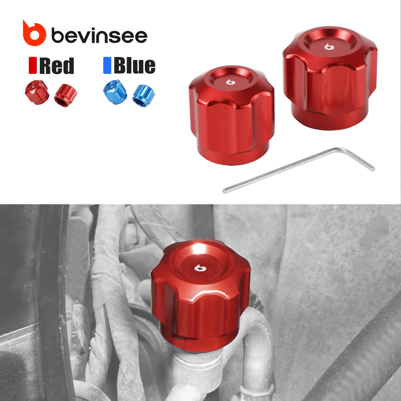 BEVINSEE Aluminum Air Conditioning A/C Service Cap for BMW E46 E90 E91 E92 E60 E61 E63 E64 E65 E66 E38 E36 X1 E84 X3 E83 X5 E70