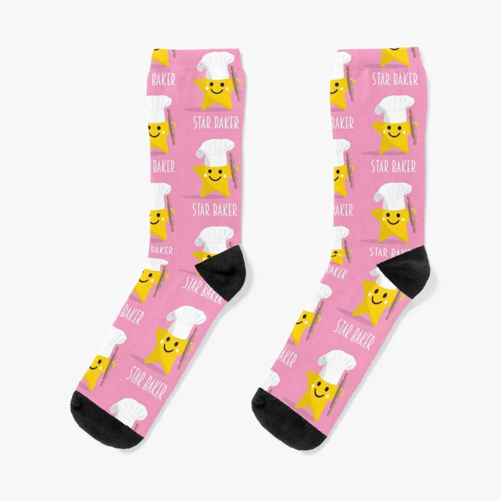 Cute Star Baker with Rolling Pin - Pink Socks Socks fashionable tennis Heating sock Socks Female Men's skeleton and bones shocking pink and orange socks heating sock custom socks