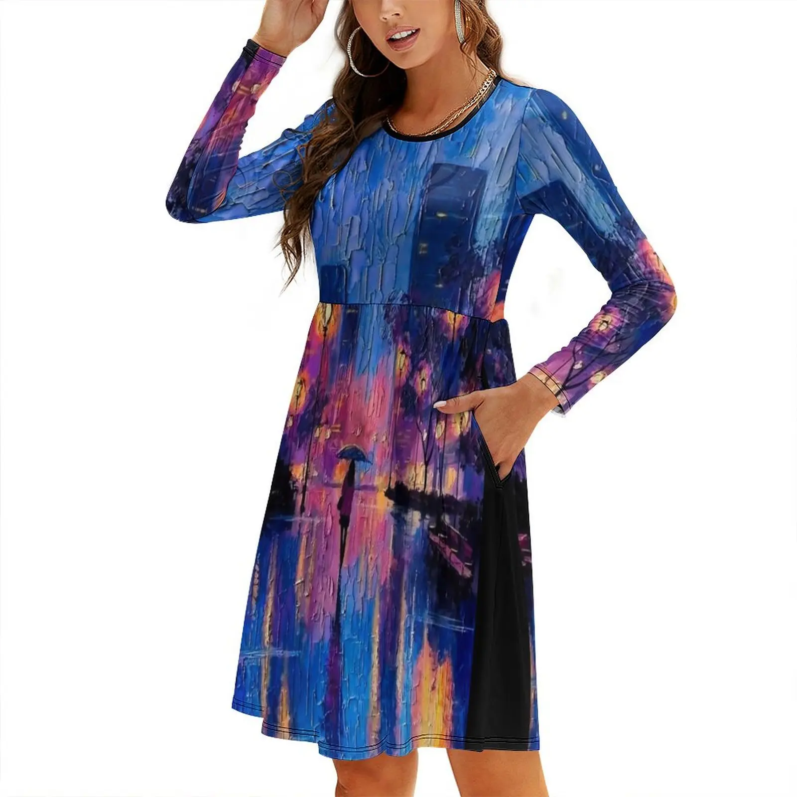 

Paris at Twilight Round Neck Baggy Dress dress women summer beach dresses long dress women beach outfits for women