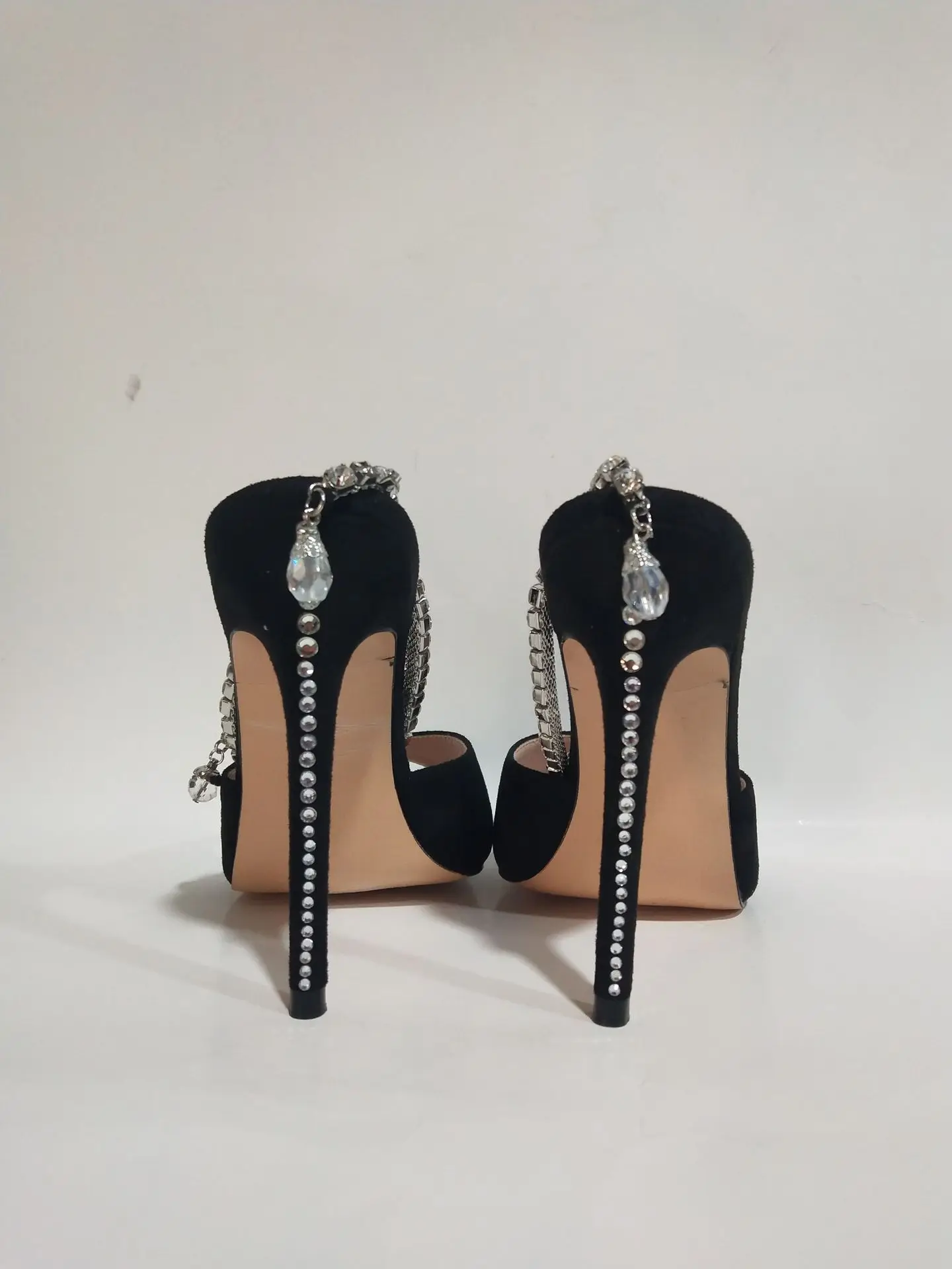 Spring New Square Head Fish Mouth Stiletto Super High Heel Fashion Catwalk Large Size Foot Chain Sandals for Women