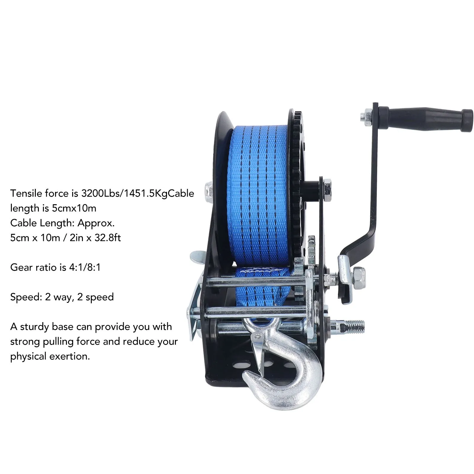 3200lbs Small Hand Winch Alloy Steel Strong Traction 2 Way Ratchet Anti Slip Handle Trailer Winch For Industry Hand