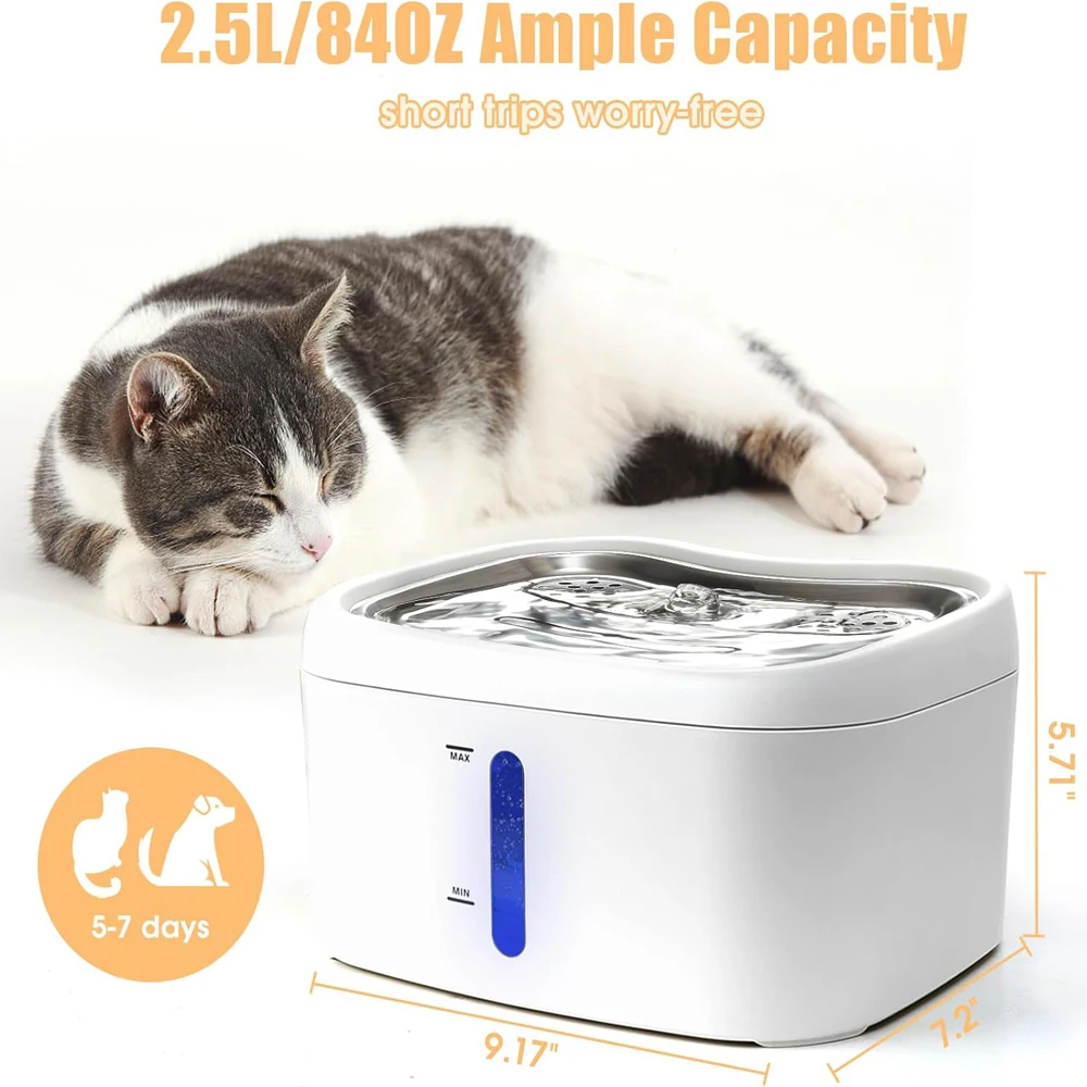 2.5L Intelligent APP control Cat Drinking Fountain Automatic Stainless Steel Pet Dogs Water Dispenser Fountain For Multiple Pets 6