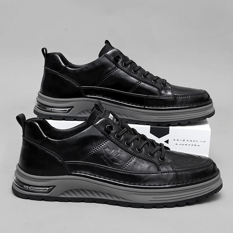 Spring and Autumn Luxury Mens Casual Shoes Genuine Leather Business Office Oxford Shoes Antiskid Wear-Resistant Running Sneakers