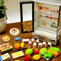 21PCS Kitchen Toy Double-Door Large Refrigerator Miniature Furniture Music Light Food Accessories Model For Girl Birthday Gift 2