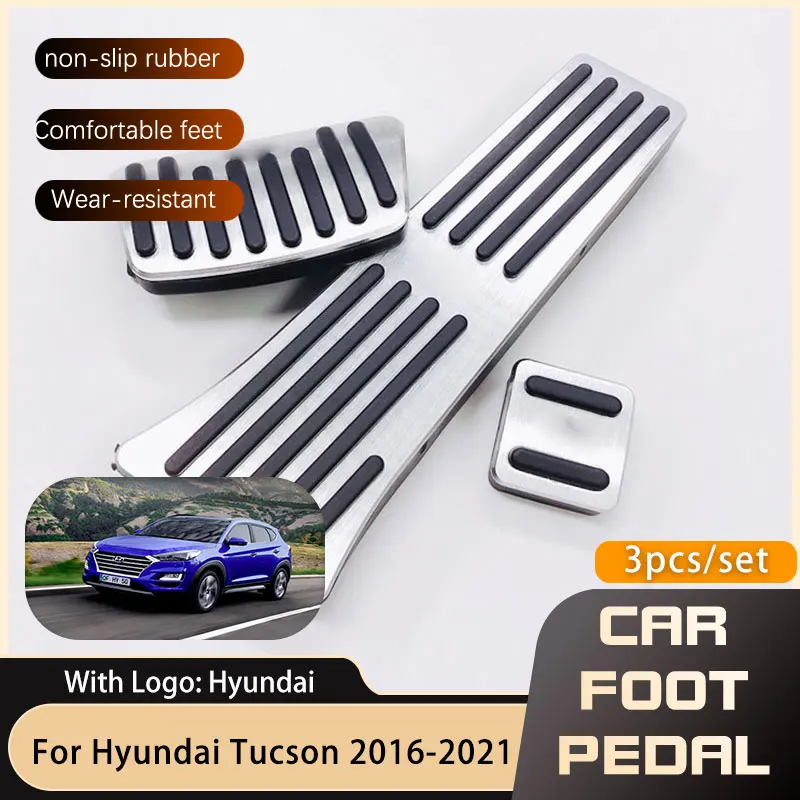 AT Stainless Steel Car Pedals for Hyundai Tucson TL ~ Accelerator Gas Brake Footrest Non-slip Pedal Cover Pad 9