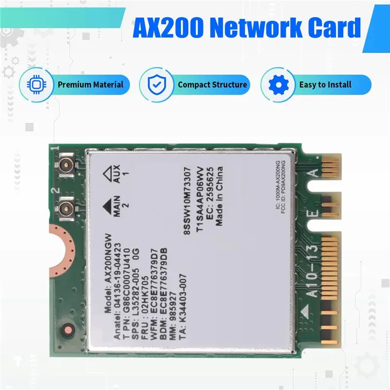 X49A-네트워크 카드 와이파이 카드 AX200 AX200NGW M.2 NGFF 블루투스 5.0 와이파이 6 2.4G/5G 802.11Ac/Ax
