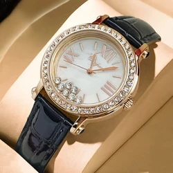 Luxurious Vintage Green Waterproof Women's Watch with Diamond - Studded Camellia Design (WHITE)