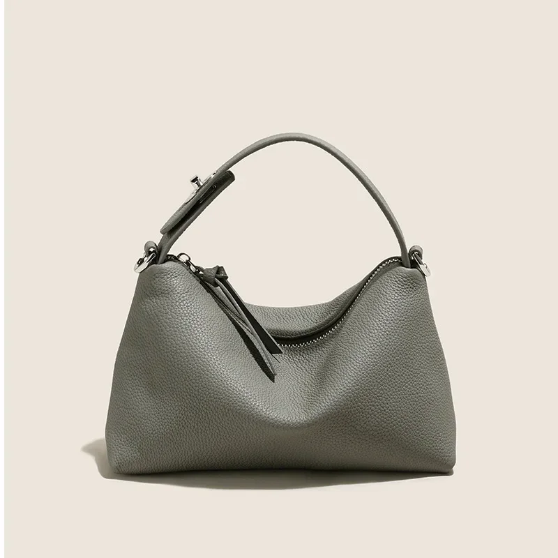 

2024 New Grey Large Capacity Quality 100% Togo Cowhide Leather Tote Pure Color Soft Luxury Female Commuter Shoulder Bag