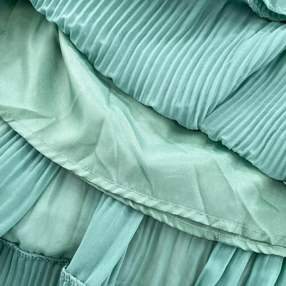 Women Vintage Off Shoulder Dress Chiffon Summer Sweet Lotus Leaf Edge Elegant Pleated Dresses Ladies Evening Party Long Dress