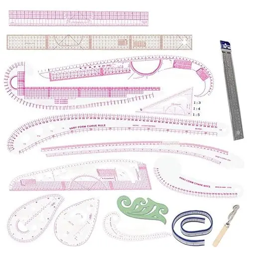 Sewing Ruler Tailor Set French Curve Ruler Accessories Fashion Pattern Design Ruler Sewing Pattern Making Tools with Stitching