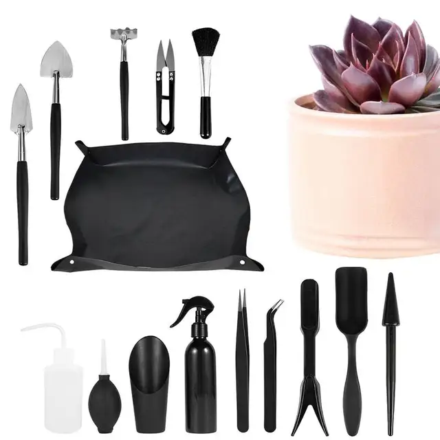 Terrarium Tools 16Db Zamatos Kertészeti Kézi Szerszámok Készlet Bonsai Miniatűr Ültetvénykészlet Beltéri Tündérkerthez