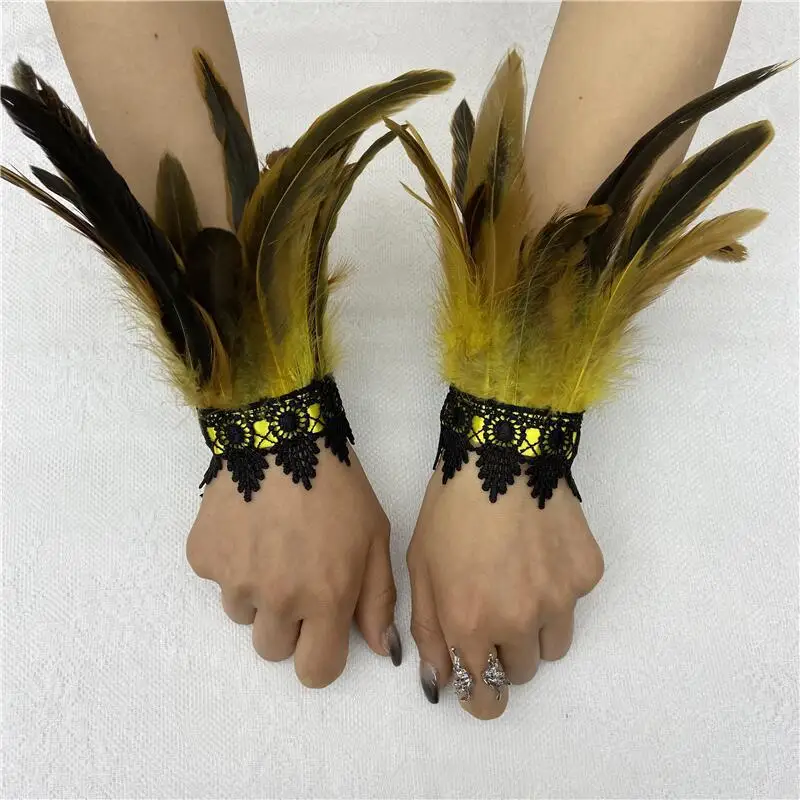 Schwarze Feder Handgelenksmanschetten Retro Vintage Punk Gothic Federmanschetten für Frauen Mann Halloween Party Goth Rave Kostüm Cosplay Prop – Detail 9