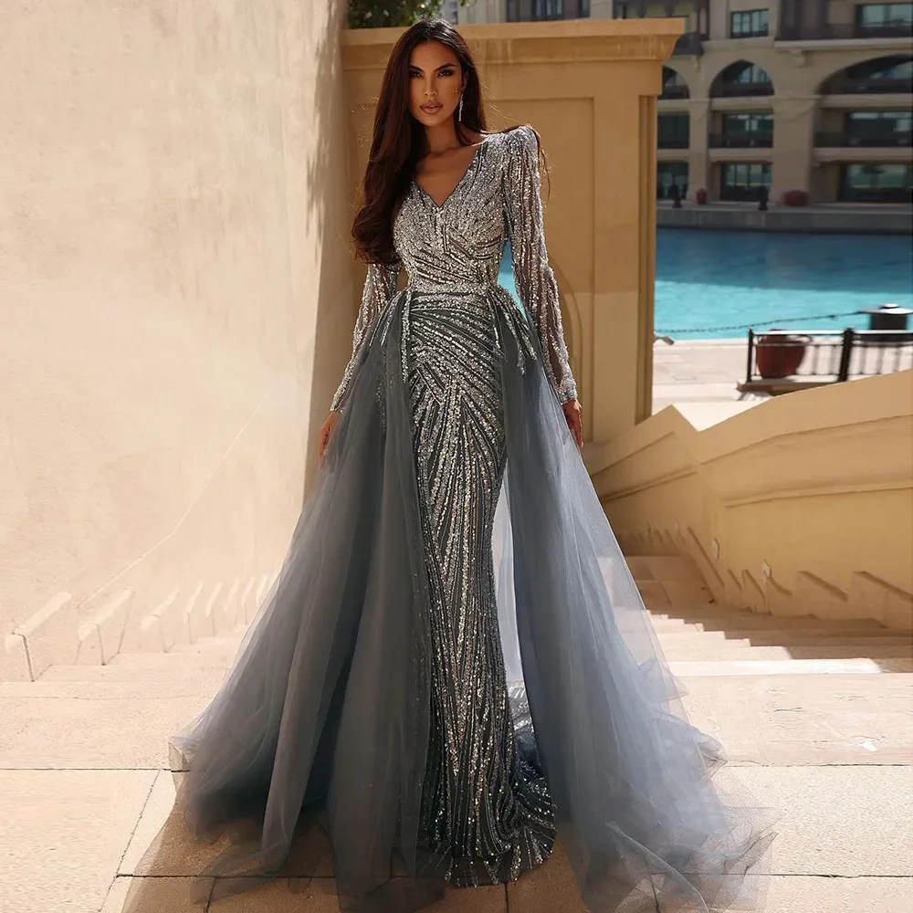 Sa91a077cf60040e88682311f1af1663d2 Dubai Mermaid Beaded Luxury Blue Muslim Evening Dresses Gowns with Detachable Skirt for Women Party Mallzona