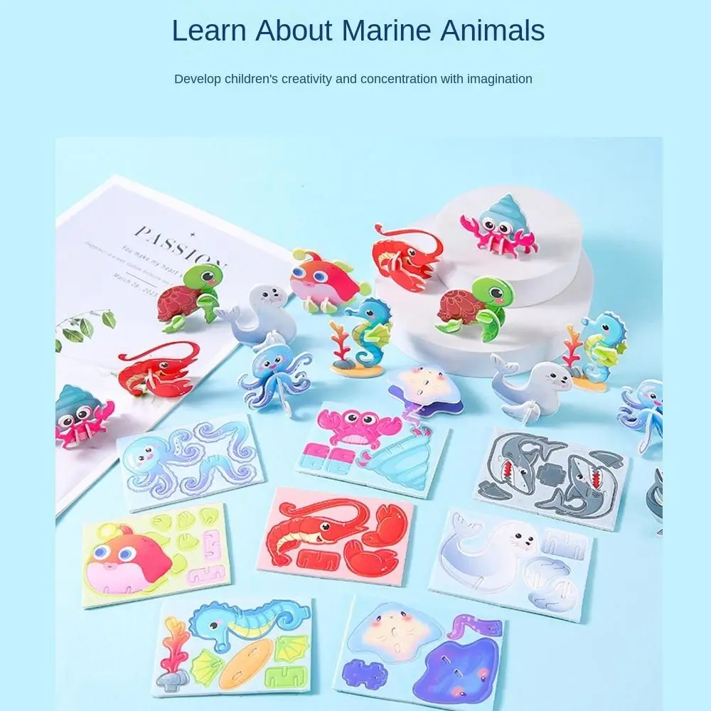 10pcs Cognitive Paper Jigsaw Puzzles 3D Sea Animals Children's Early Education Toys educational toys,puzzle toys
