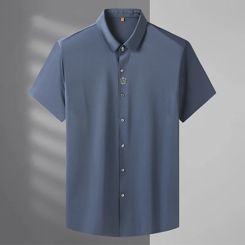 

XL 6XL 7XL 8XL Men's Ice Silk Thin Comfortable Short Sleeve Shirts Summer Brand High Quality Clothing Business Stretch Shirts