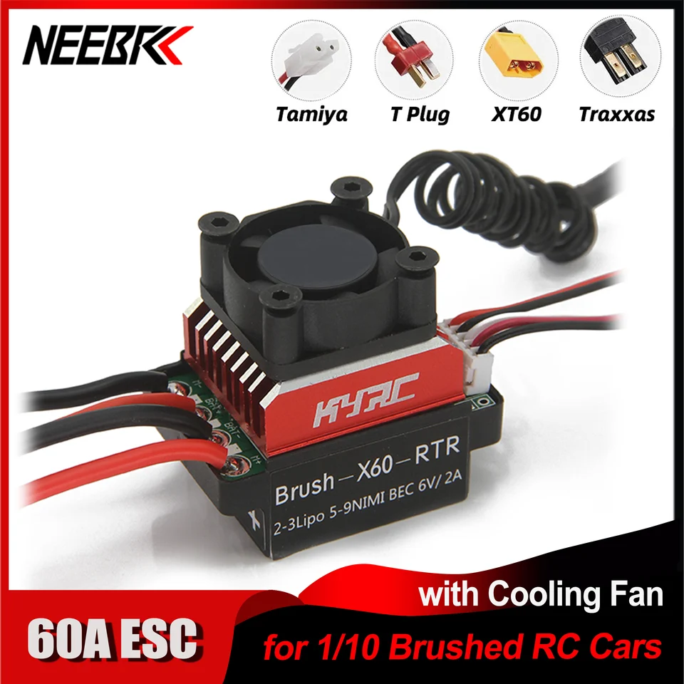Rc Motor Fan 60A Brushed ESC Speed Controller For RC Cars - Compatible With  Traxxas TRX4, Axial SCX10 (Tamiya Plug) Rc Speed Controller