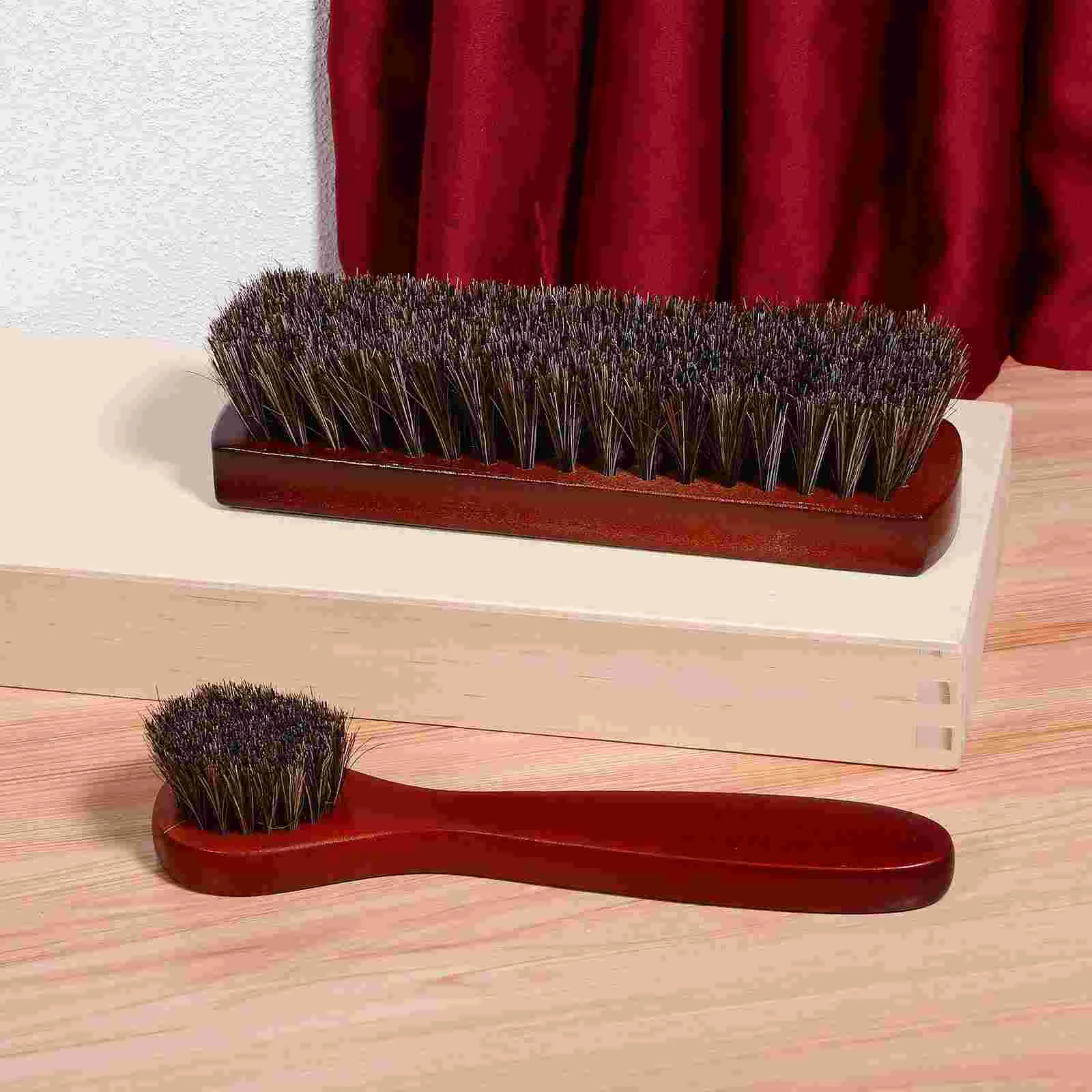 2 Pcs Shoe Brush Cleaning Boot Care Kit Applicator Horse Hair Mane for Polishing 5