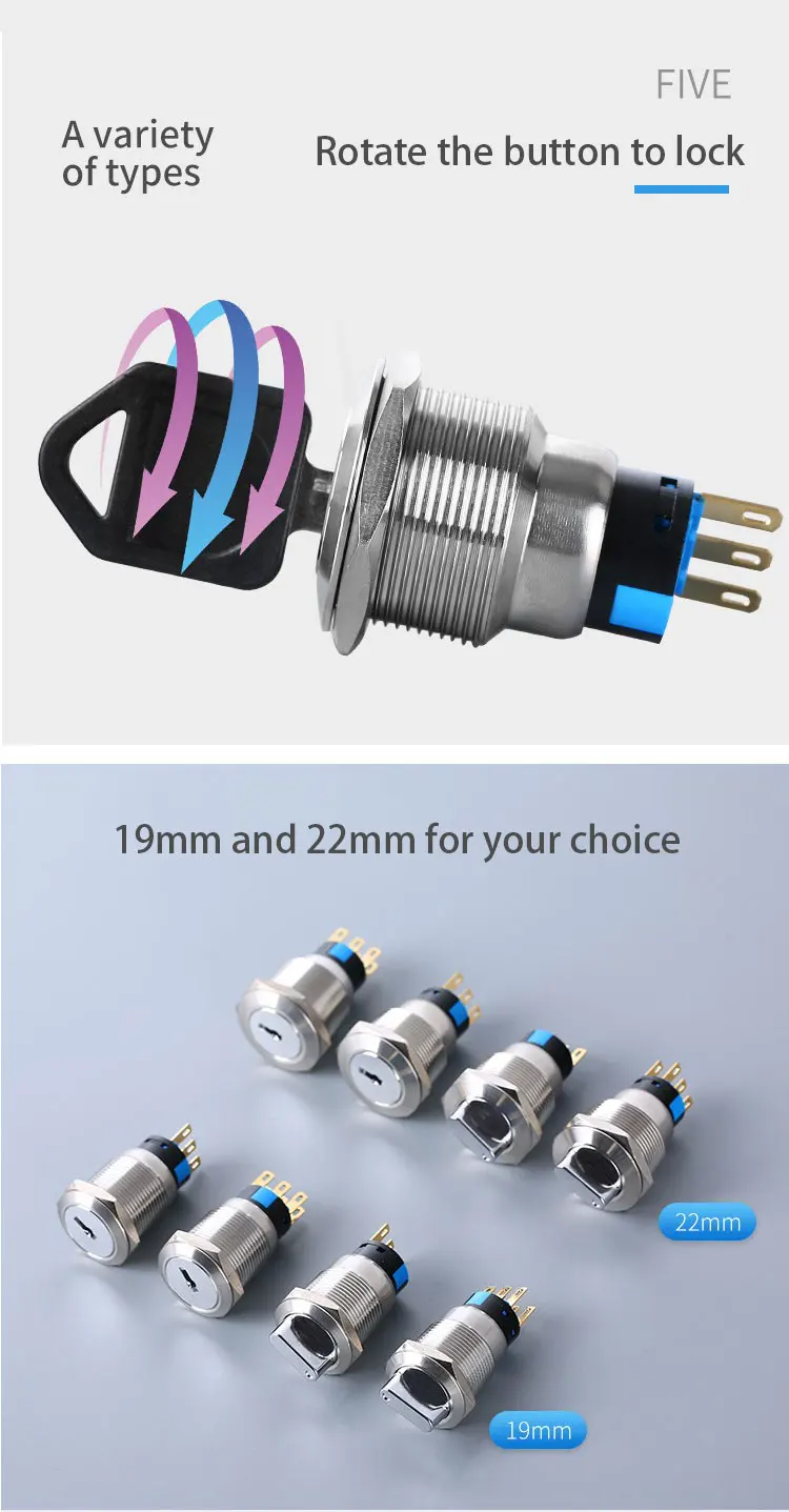Description Picture 3 of item16/19/22mm metal rotary push button  2/3 position latching knob Switch Press Button rotary Rotate button LED light rotation IP65