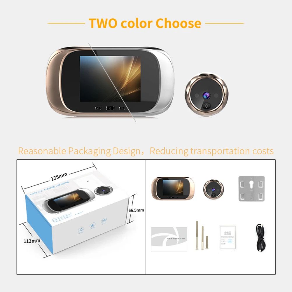 TFT LCD 스크린 디지털 초인종, 90 ° 문짝 눈 초인종, 0.3MP IR 전자 구멍 문짝 카메라 뷰어, 야외 문짝 벨, 2.8 인치