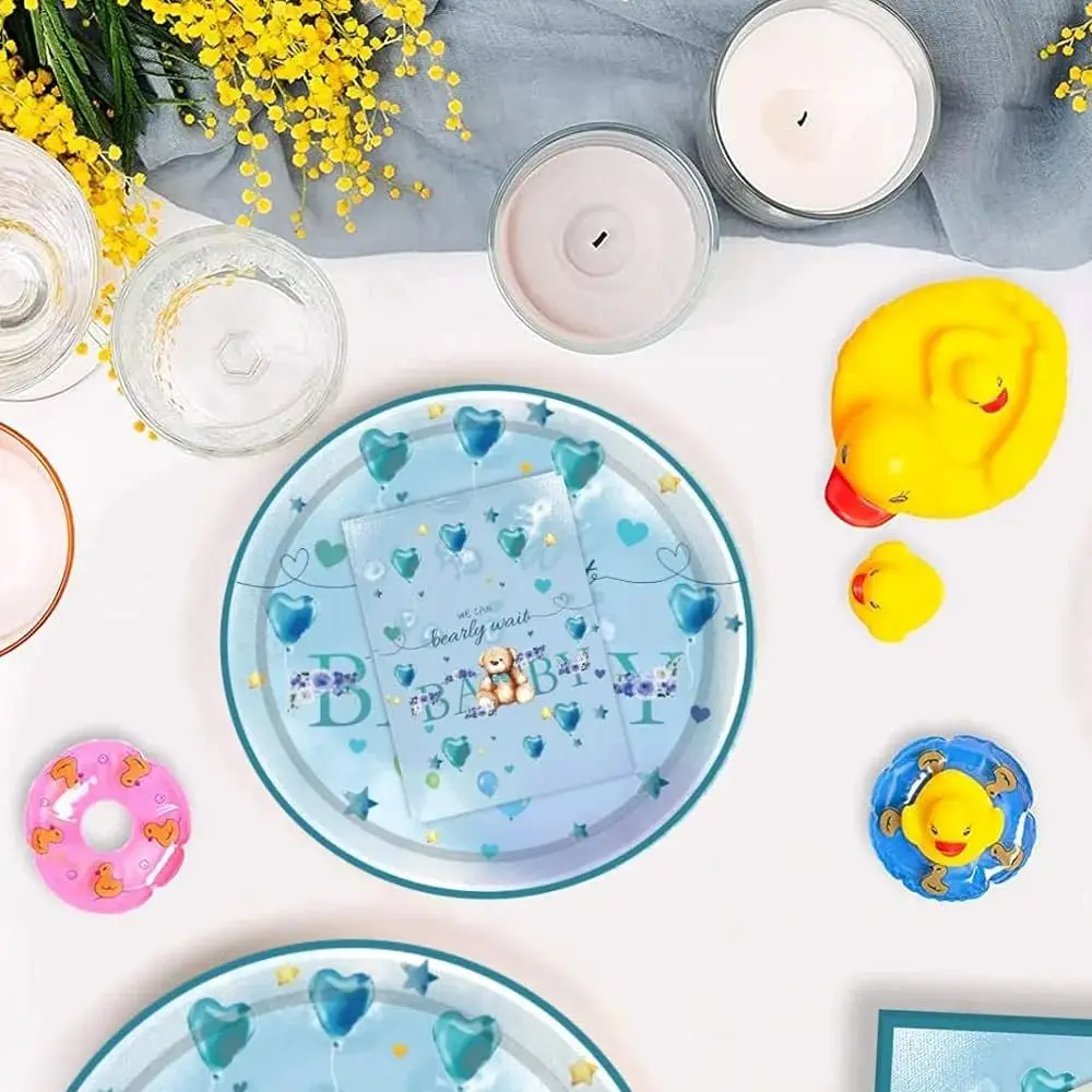 Plush Bear Birthday Decoration Party Tableware Set for 20 Guests 81 Pieces of Plush Bear Birthday Party Tableware Paper Plates