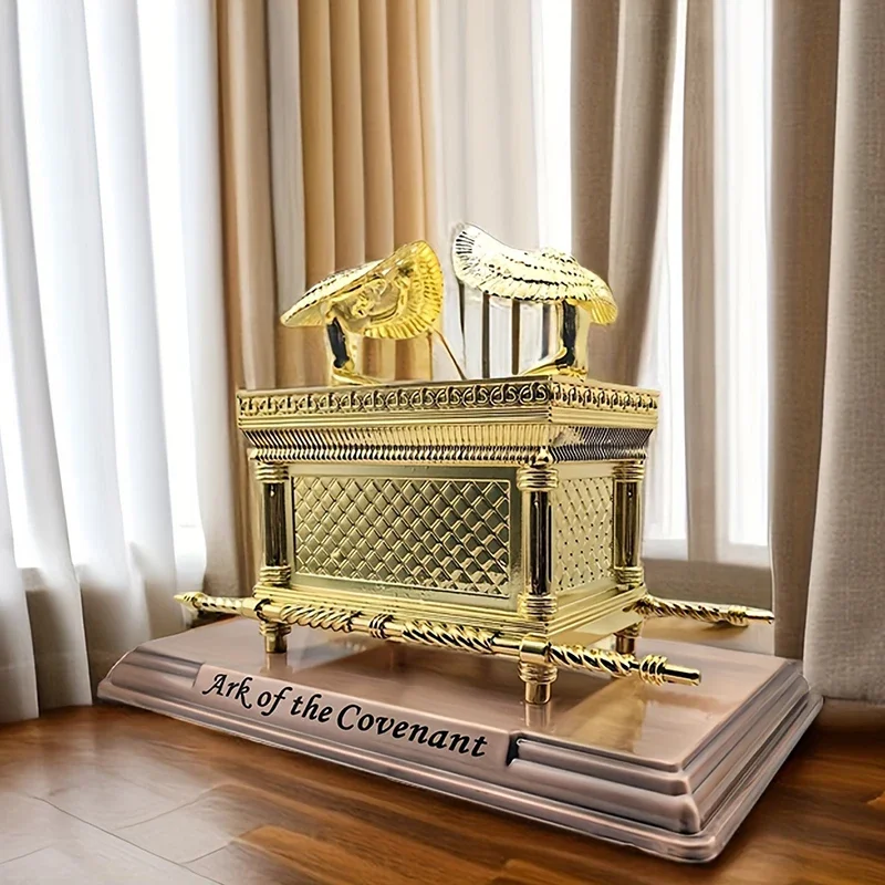 Ark Of The Covenant Figurine Golden Plated Stand Jerusalem Replica Statue Jewish Gift Rod / Manna / Ten Commandments Stone