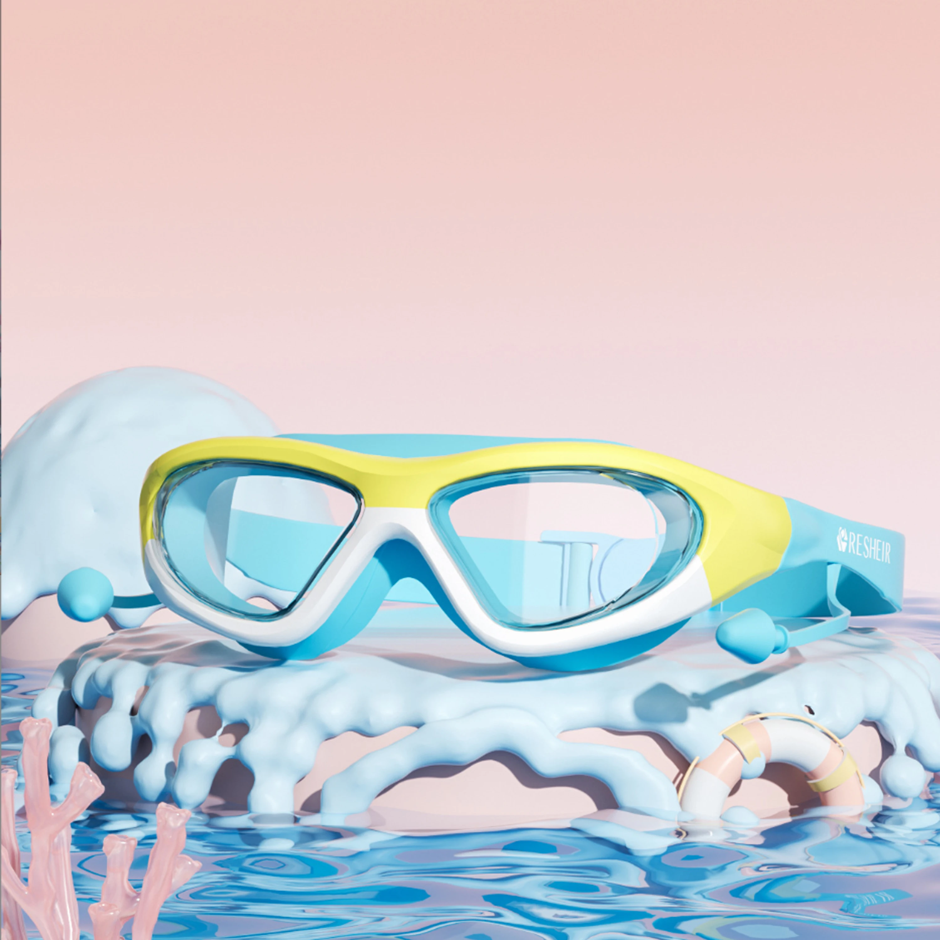 Children's Swimming Goggles Waterproof And Anti Fog High-definition Diving Goggles With Integrated Earplugs Boys And Girls