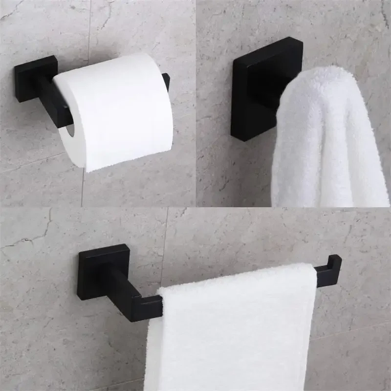 

Bathroom Hardware Set Black Robe Hook Towel Rail Bar Towel Rack Shelf Tissue Paper Holder Organizer Rack Bathroom Accessories