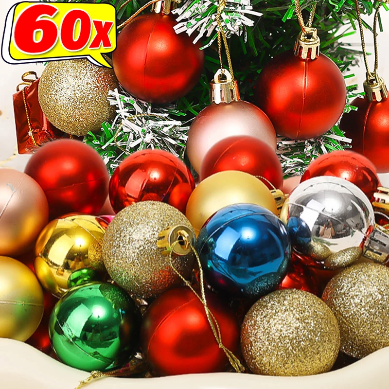 60/6pcs Glitter Christmas Balls Indoor Outdoor Xmas Tree Hanging Pendants Ornament New Year Party Decoration Christmas Ball Gift