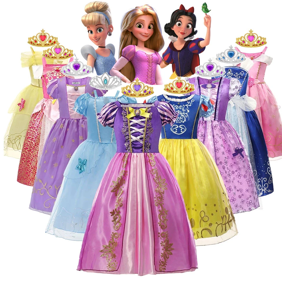 Disney Meisjes Jurk Kinderen Verjaardagsfeestje Carnaval Halloween Cosplay Rapunzel Assepoester Aurora Kostuum| - AliExpress