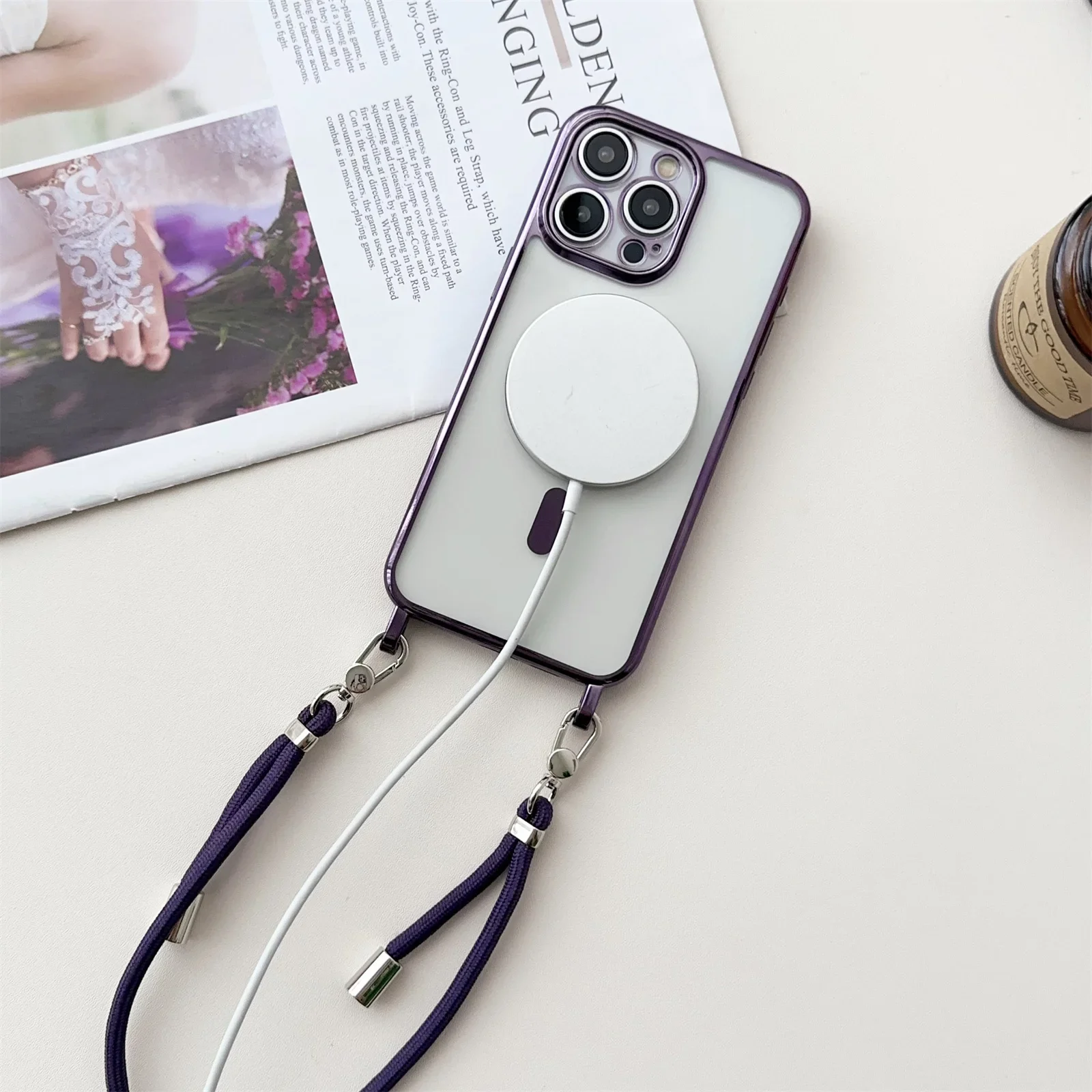 Magnetic Clear Phone Case with Lanyard Wrist Strap and Crossbody Feature